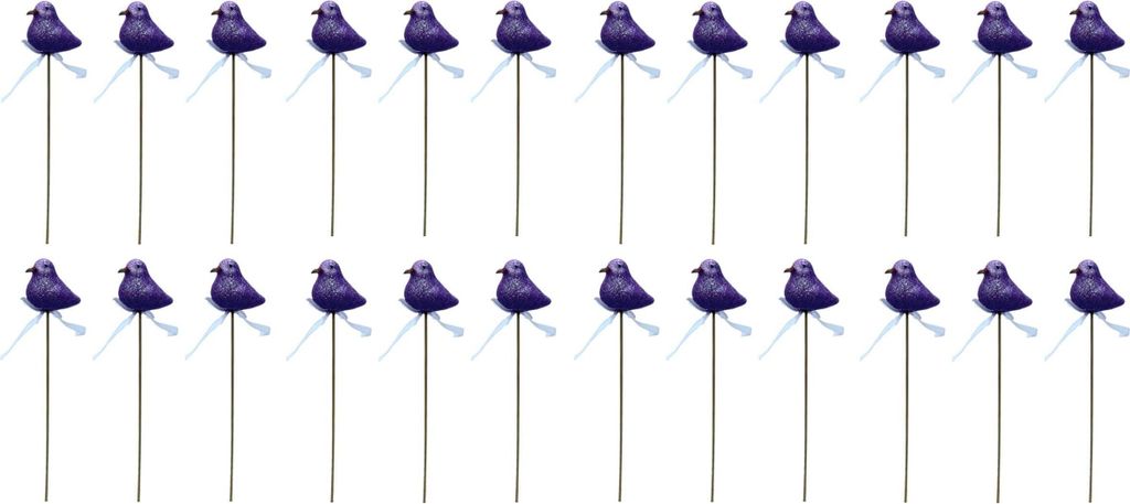 Blumen-Stecker Glitzer Vogel lila 6 x 25cm 24 Stück Dekostecker Gartenstecker Bird Deko