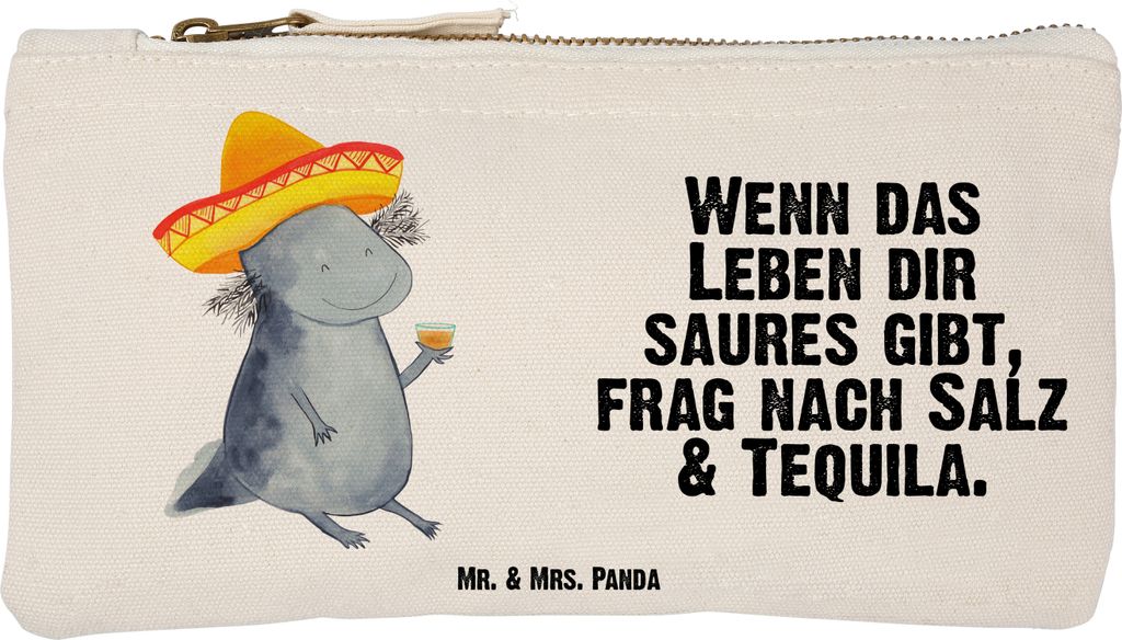 Mr. & Mrs. Panda Schminkbeutel Axolotl Tequila Größe S Klein - Weiß - Geschenk, Mexico, Mexiko, Urlaub, trinken, Make-Up Tasche, Baumwollbeutel,...