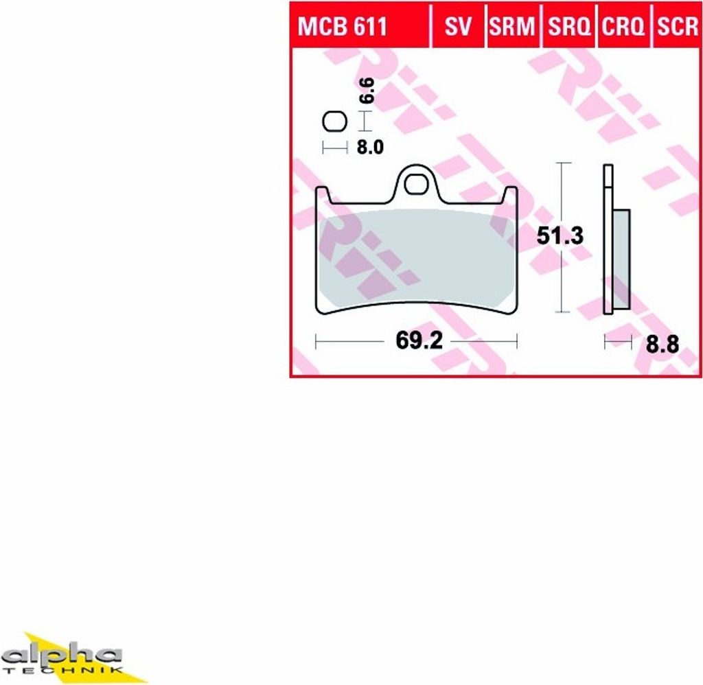TRW Pastiglia freno Trw Sinter Mcb 611Scr Immagine del prodotto 