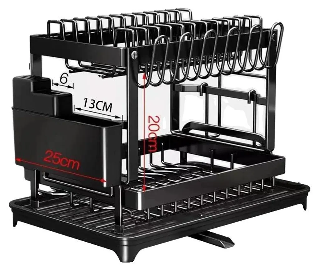 Étagère de cuisine auto-drainante noire, structure robuste anti-rouille