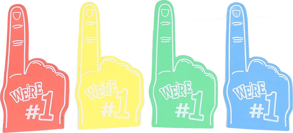 Lot de 4 Doigts Géants en Mousse Main de Supporter 45cm Rouge Bleu Jaune Vert