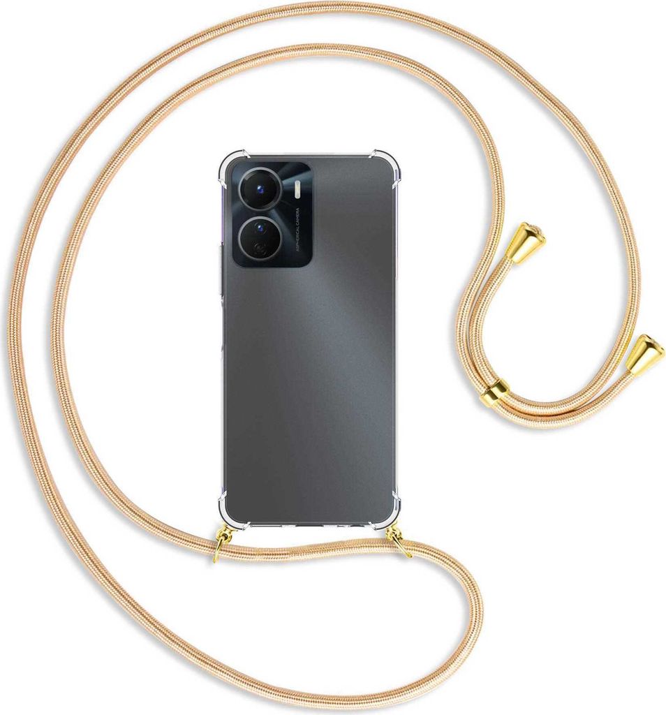 Handykette Backcover-Schutzhülle mit Band (Metall goldfarben) für vivo Y16 4G (6.51'') - Goldkordel