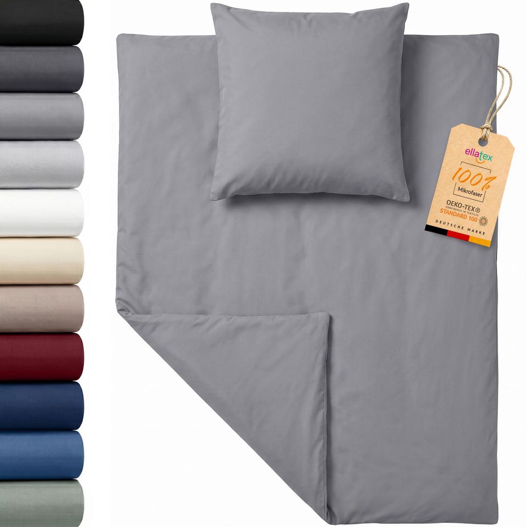 EllaTex Premium Mikrofaser Bettwäsche 155x220 + 80x80 cm – pflegeleichtes Bettwäsche Set, Farbe: Smoky Grau