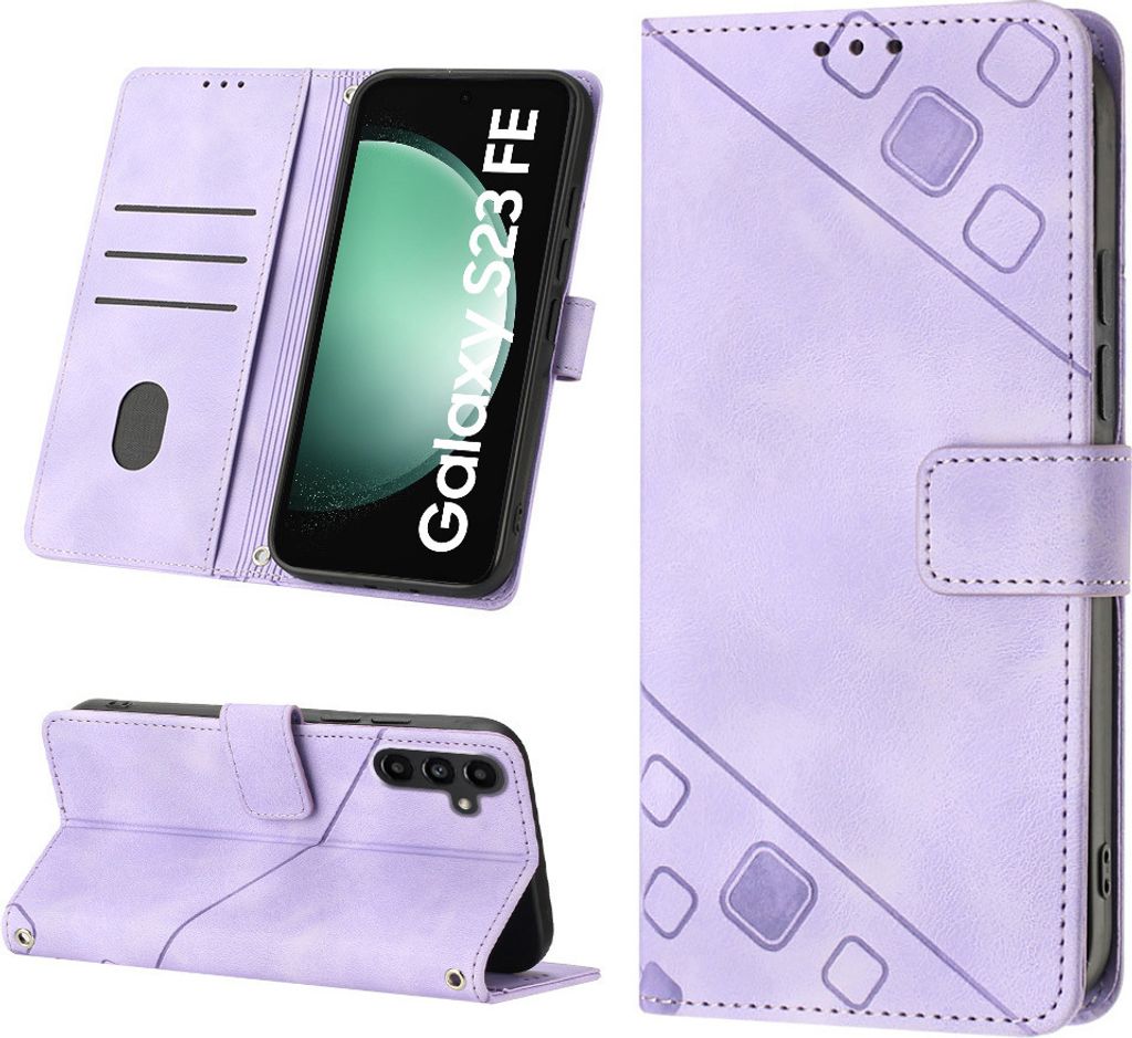 Hülle für Samsung Galaxy S23 FE Prägung Flip Leder Brieftasche Schutzhülle mit Ständer Lila