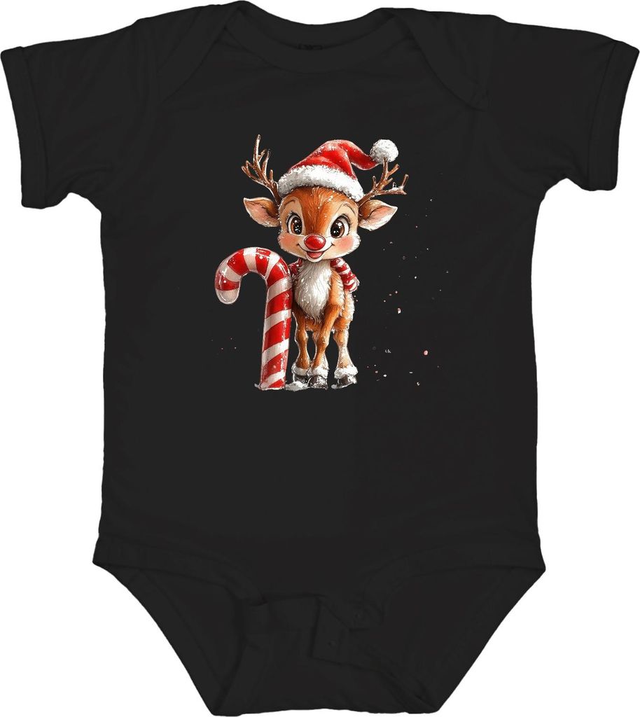 Weihnachten Niedliches Rentier Zuckerstange Geschenk Kinder Unisex Baby Body, Schwarz, 12/18