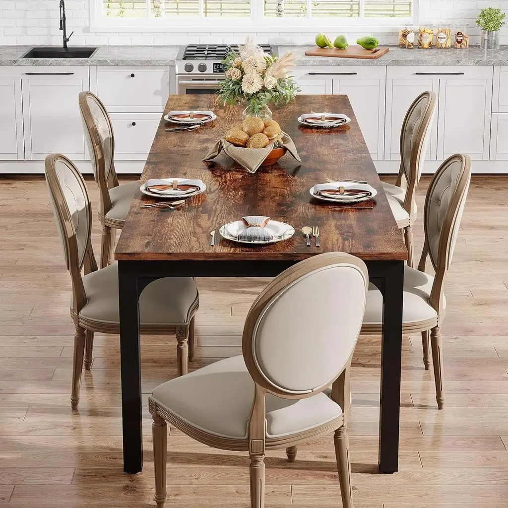 Table bois brun rustique 200 cm - Plateau stratifié robuste 8 places - 3