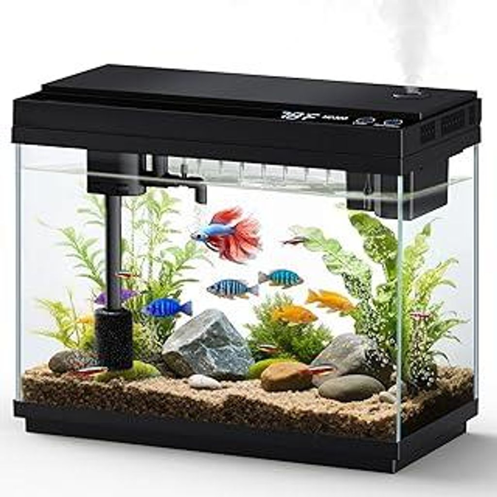 fishkeeper Nano Aquarium Komplettset, 9L Mini Aquarium Starterset mit LED, 4-in-1 Smart-Aquarien Selbstreinigende Pumpe & Filter, Klein aquarien se...