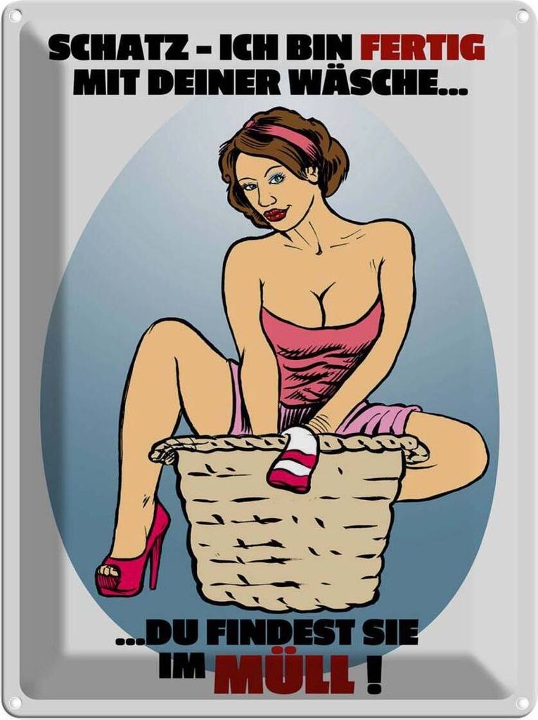 vianmo Blechschild 40x30 cm Pinup Schatz bin fertig mit Wäsche Spruch Zitat