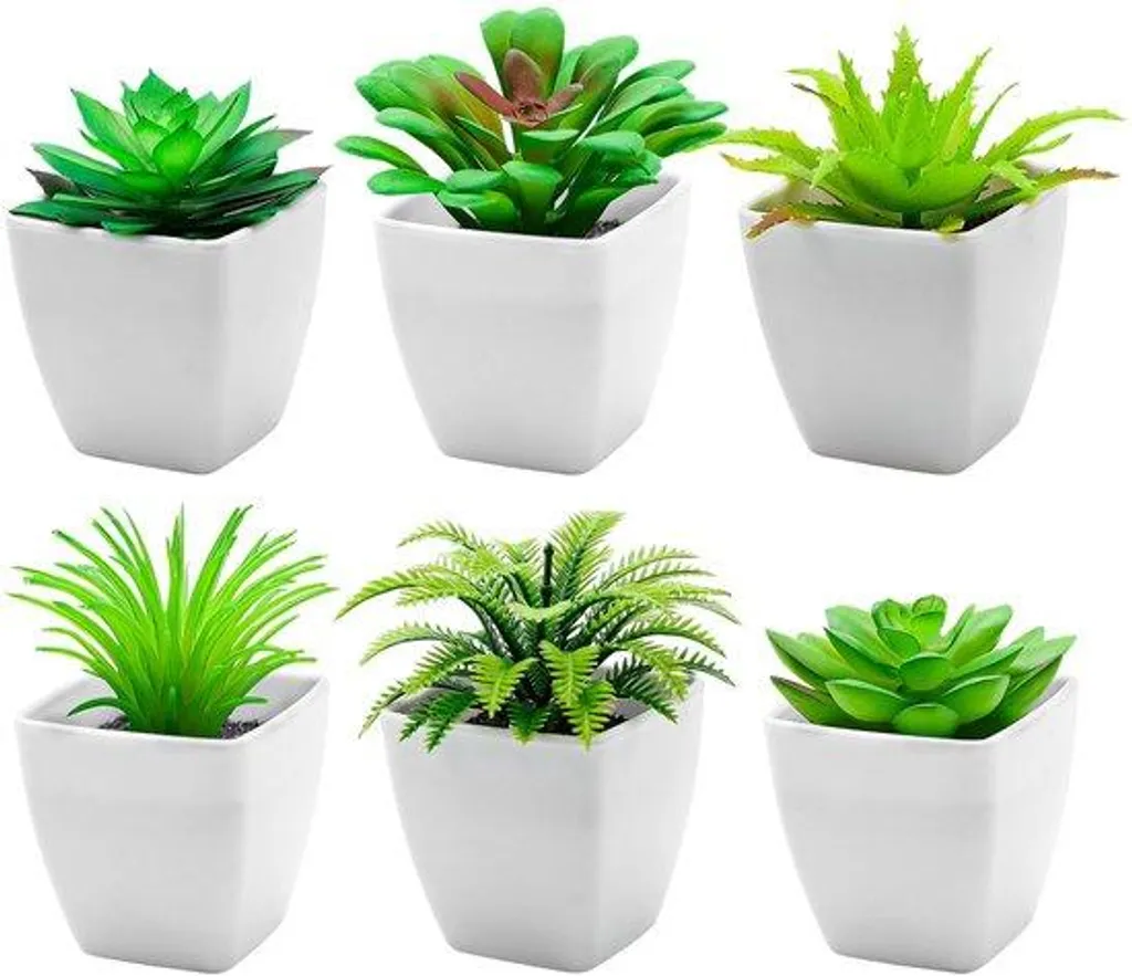 Lot de 6 petites plantes artificielles vertes style moderne intérieur