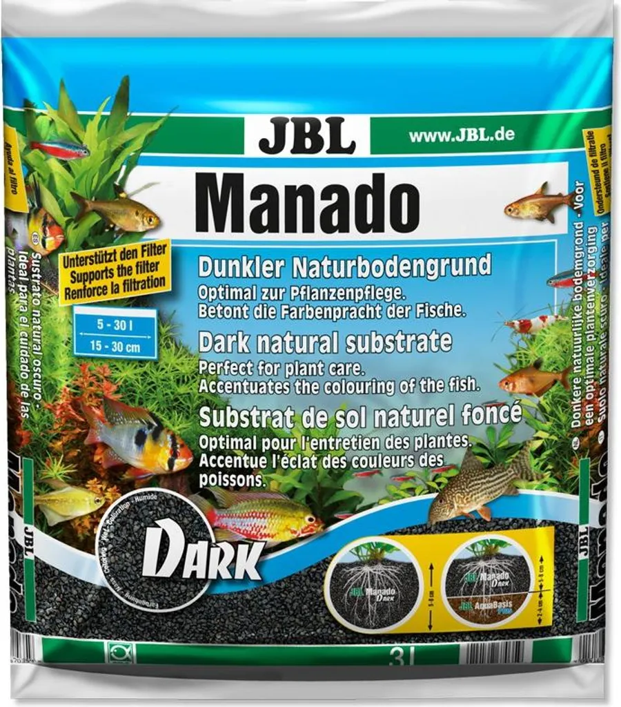 Substrat de sol noir JBL Manado Dark 3l pour plantes d'aquarium