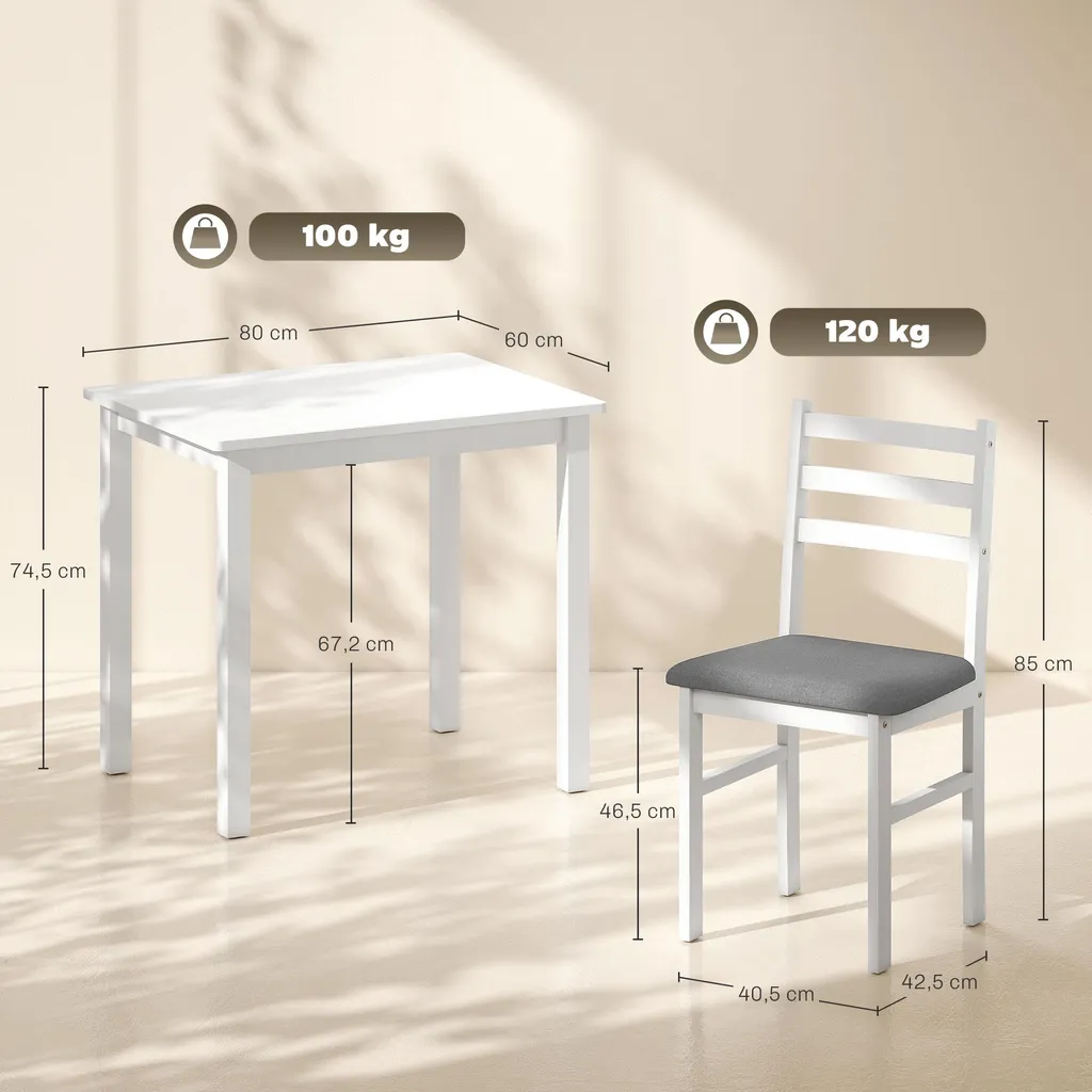 Table en Bois d'Hévéa et MDF Blanc - Table de Repas Stable et Durable