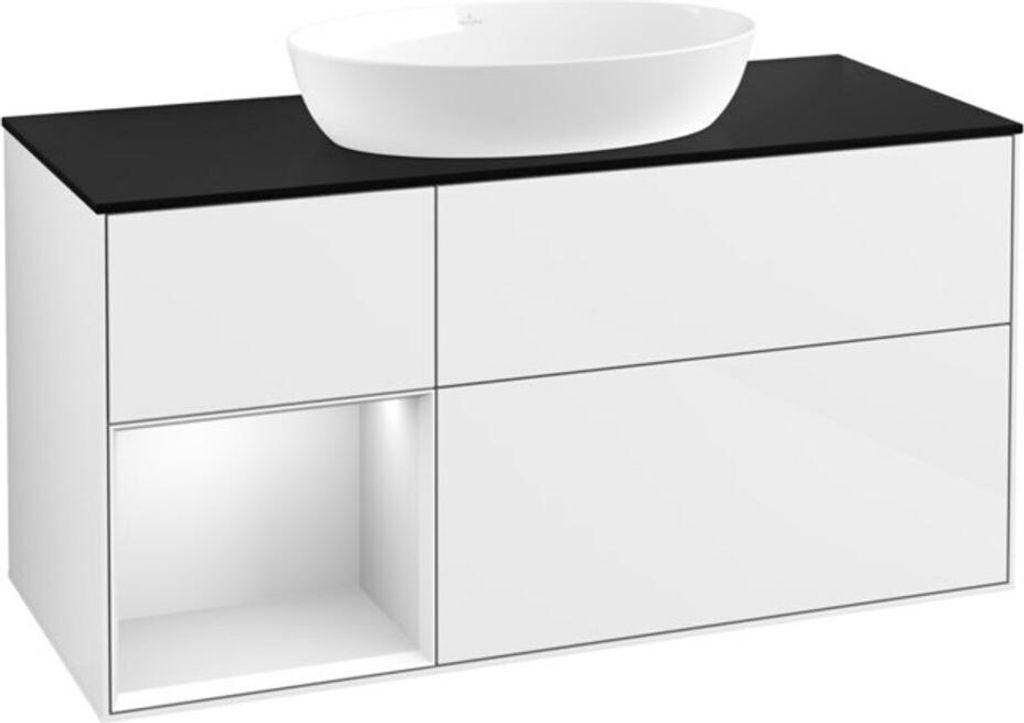 V&B Waschtischunterschrank Wandbeleuchtung Finion 120cm, Pl b m, Rg wh. m Lac, glo wh. Lac