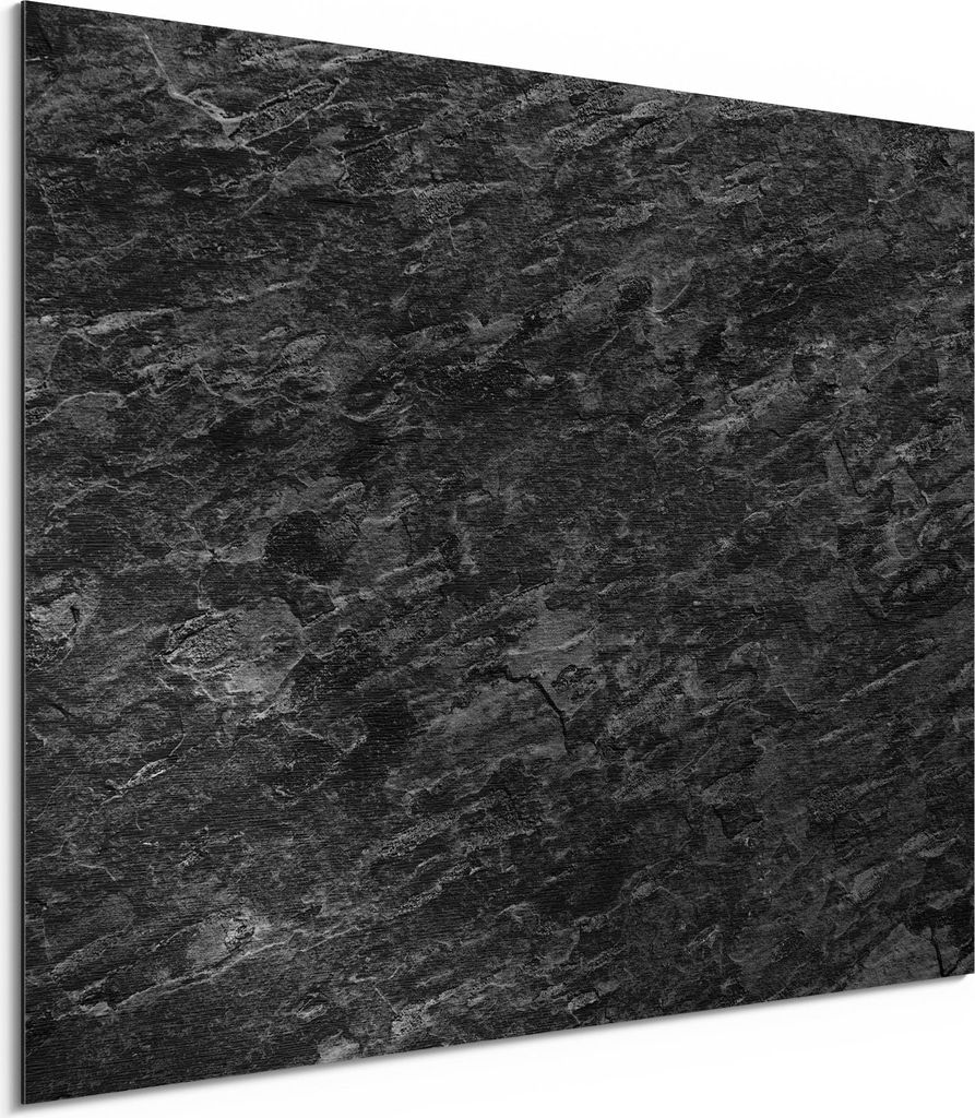 DEQORI Alu-Dibond Bild Silber 80x60 cm 'Dunkle Steinstruktur' Wandbild Metall dünn Design