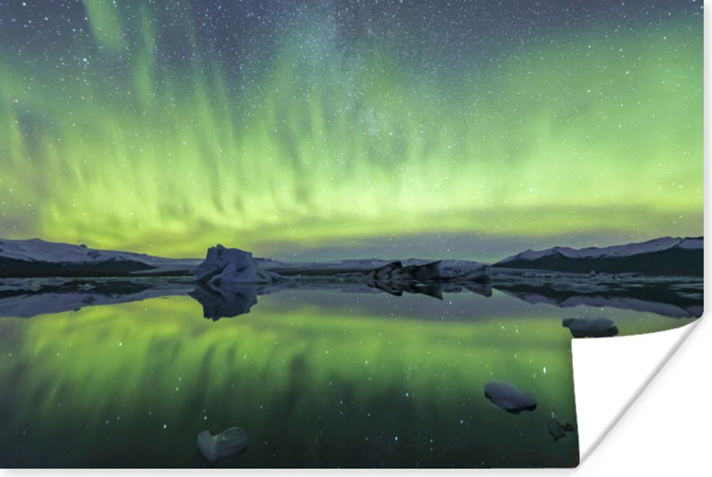 MuchoWow Poster Nordlichter - Grün - Reflexion 60x40 cm - Schlafzimmerdekoration