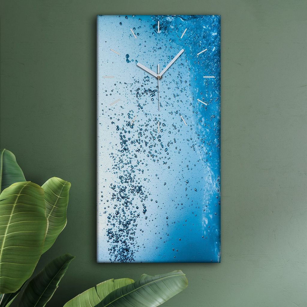 Wohnzimmer Leinwand Uhr Geräuschlos Küche 30x60 Spritzen, Wasser, Abstrakt, weiße Zeiger