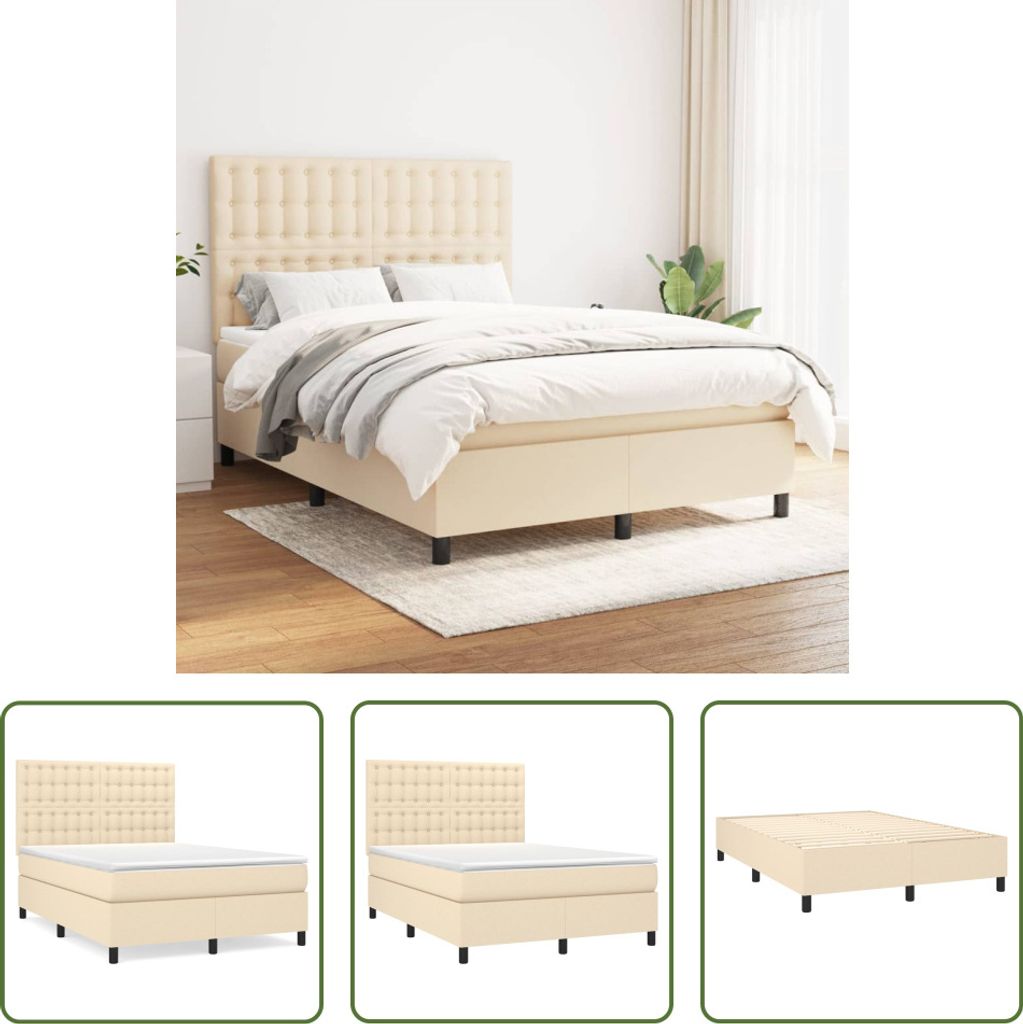 The Living Store Boxspringbett mit Matratze Creme 140x190 cm Stoff