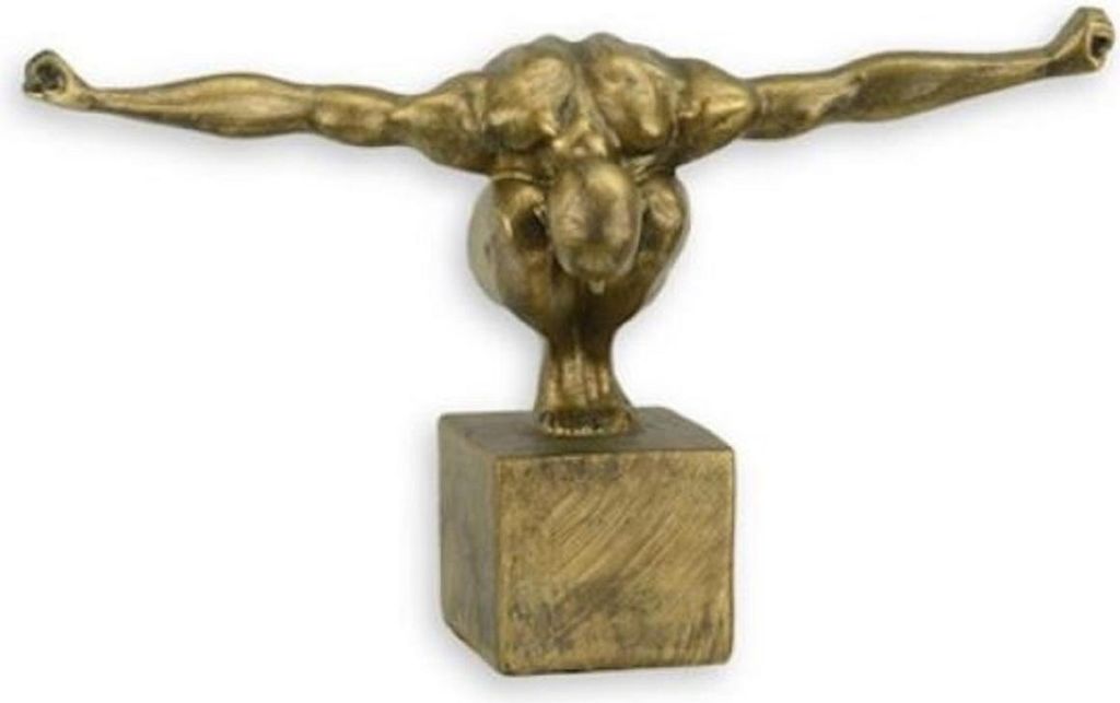 Casa Padrino Kunstharz Dekofigur Turmspringer Athlet Antik Gold 32,1 x 12,4 x H. 20 cm - Wohnzimmer Deko Skulptur - Deko Accessoires