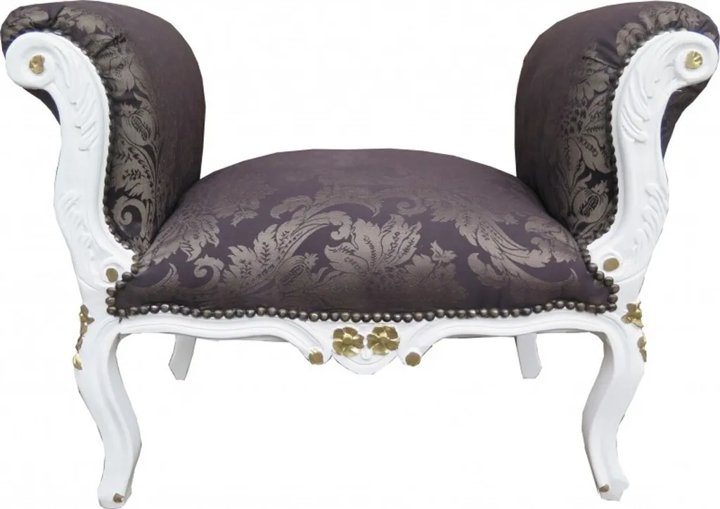Tabouret Baroque Noir Motif Blanc et Or Casa Padrino - Banquette Chic