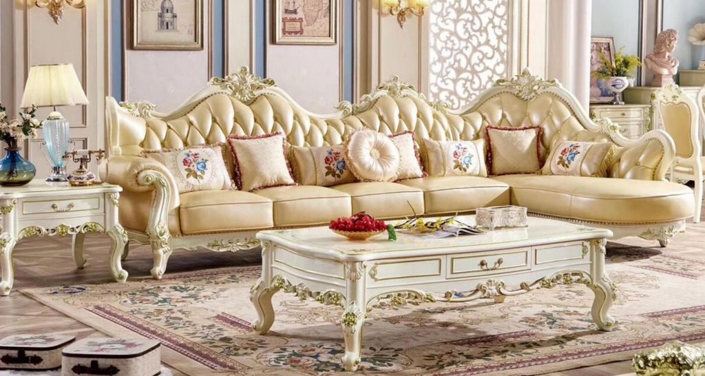 Klassische Beige Chesterfield L-Form Couch Designer Leder Sitzsofa