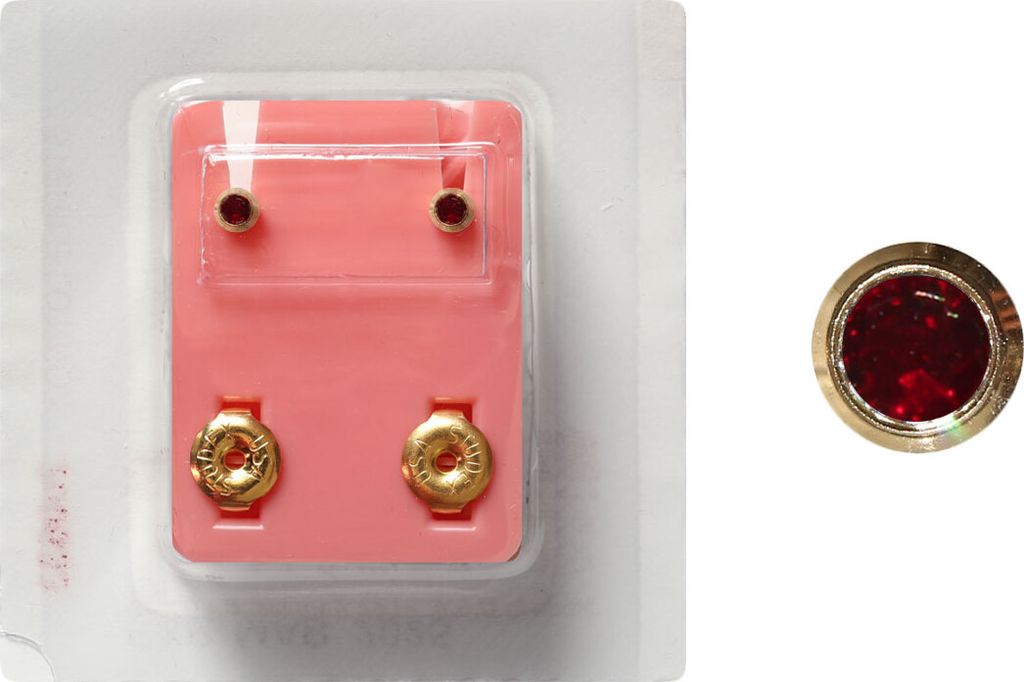 Erstohrstecker Chirurgenstahl vergoldet Sterile Ohrstecker Zarge mit Stein in dunkelrot 3mm
