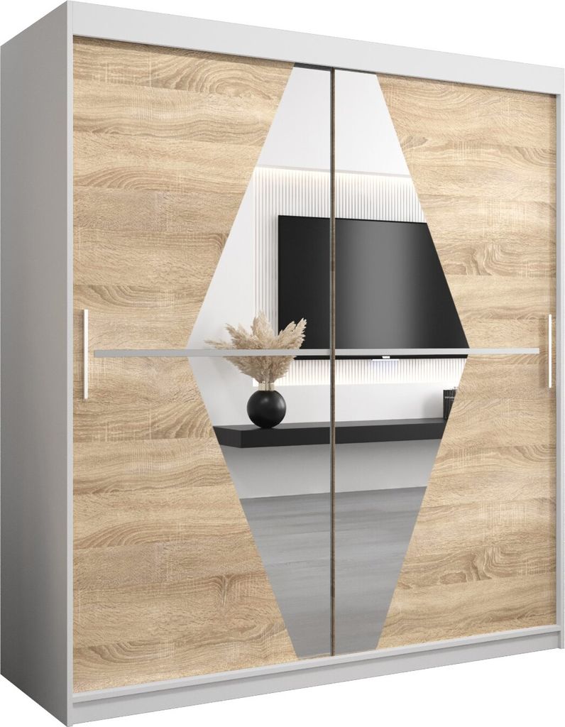 Kleiderschrank, Schiebetürenschrank Schlafzimmer, Schrank mit Spiegel BOLIWIA 180 cm