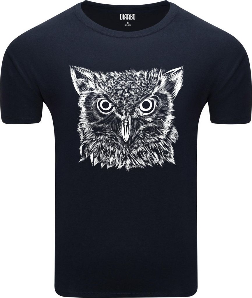 Diarbo Herren T-Shirt mit Tierliebhaber Druck Eulenkopf-Skizze Dunkelblau Gr.M