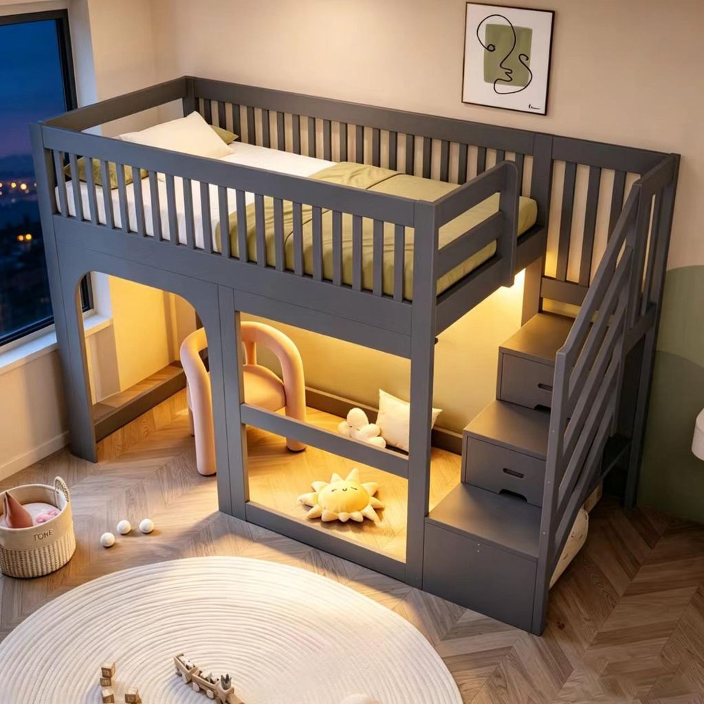 Kinderbed met hoogslaper, 90 x 200 cm, met opbergruimte in Productafbeelding 