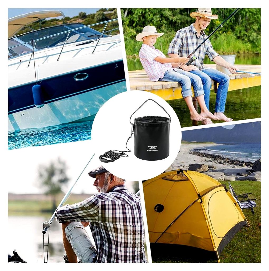 Angler Eimer | 4 Liter Wassereimer Mit Zugschnur - Angelzubehör Aufbewahrungsbox | Für BBQ Und Grillen Auf Boot Und Beim Camping Outdoor Für Bar...