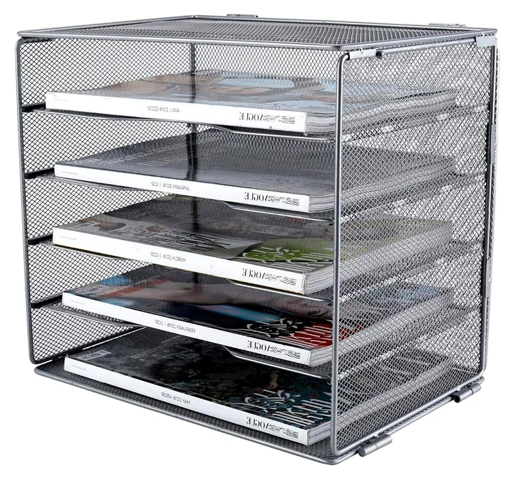 5 Fächer A4 Metall Schreibtisch Organizer Dokumentenhalter Aktenablage Zeitschriftenhalter Briefablage Papier Magazin Organisator, Silber