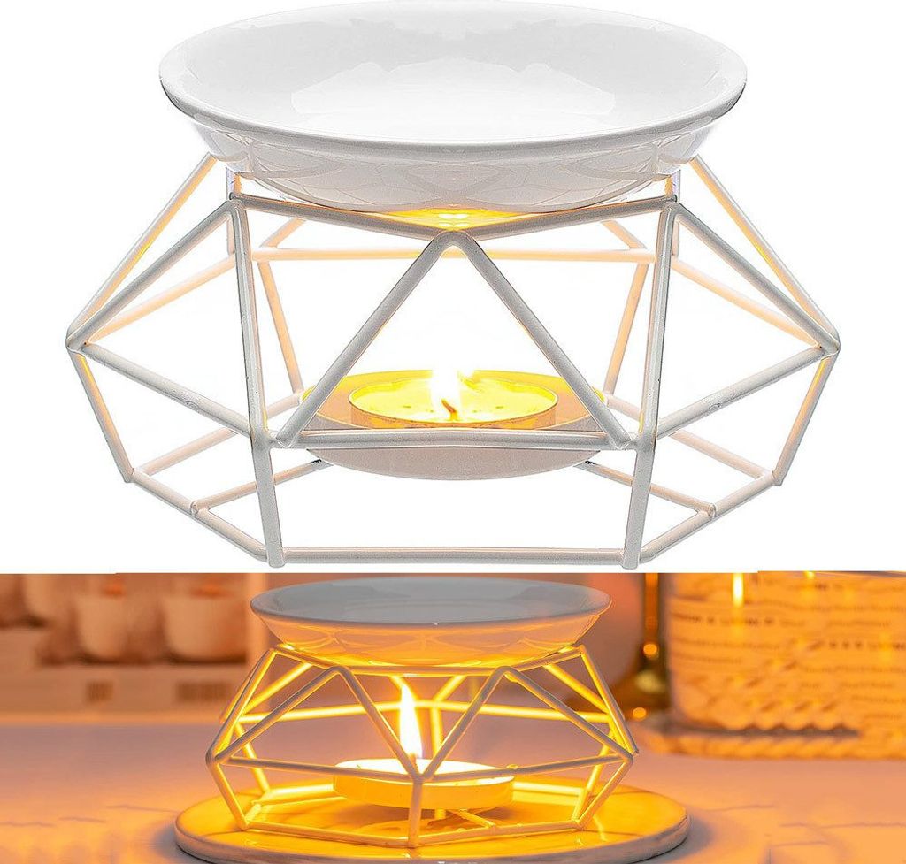Duftlampe Metall Duftwachs Lampe mit Teelicht Halter (Weiß)