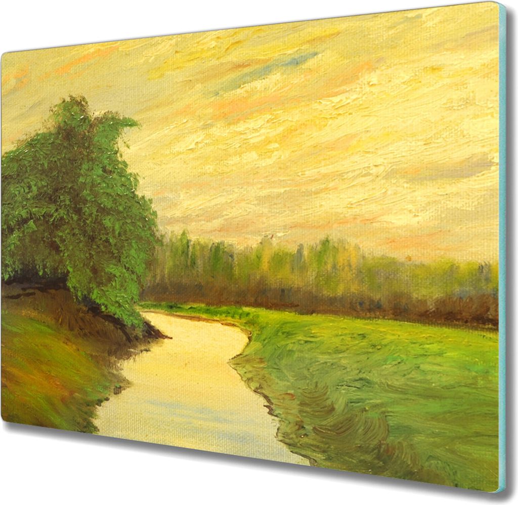 Coloray Schneidebrett Herdabdeckplatte 60x52 cm Kochplattenabdeckung Küchenbrett Hackbrett - Malerei Natur Fluss