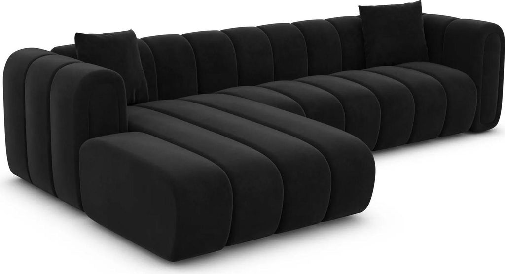 Samtstoff L-Form Sofa Amoria Schwarz Links