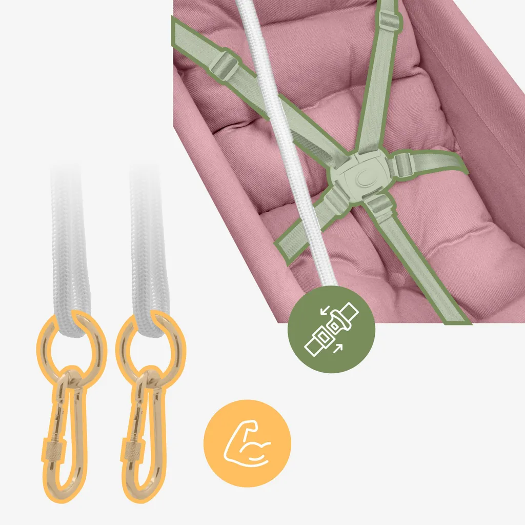 Tulano Hop 40 Altalena Neonato 3in1 in Legno | Fino a 60kg | Rosa-Grigio - 5