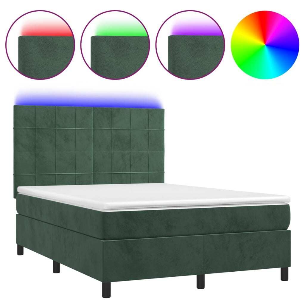 "im Sonderangebot"Boxspringbett Modernes/Doppelbett - Polsterbett Erwachsene/r /Kind - mit Matratze & LED Dunkelgrün 140x190cm Samt - Klassische B...