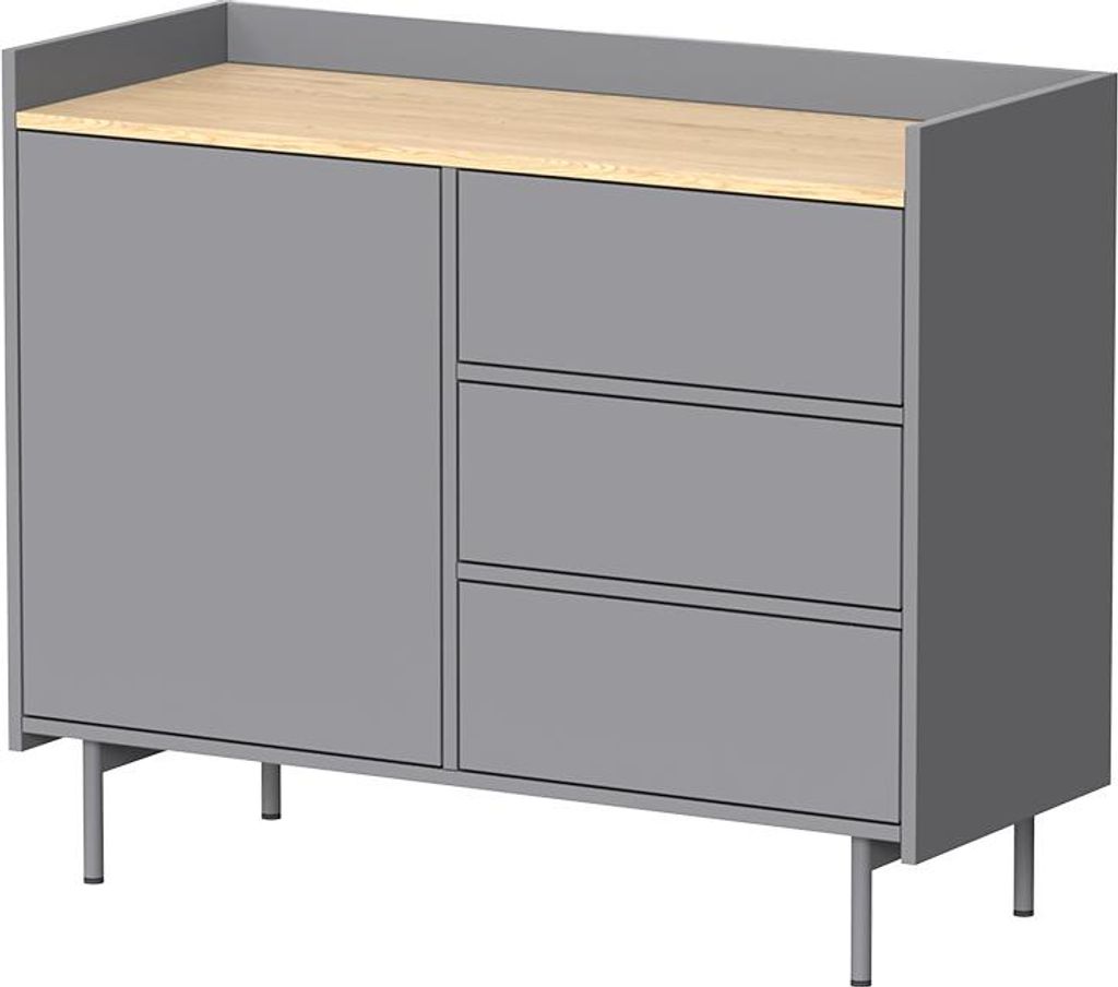 Kommode Vicco Velina Grau 100 x 82 cm mit 3 Schubladen und 1 Tür, Model 56415