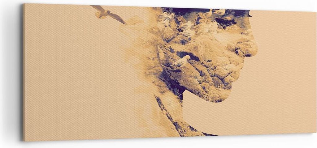Bild auf Leinwand - Leinwandbild - Einteilig - Frau Vögel Fotomontage - 120x50cm - Wand Bild - Wanddeko - Wandbilder - Leinwanddruck - Bilder - Wa...