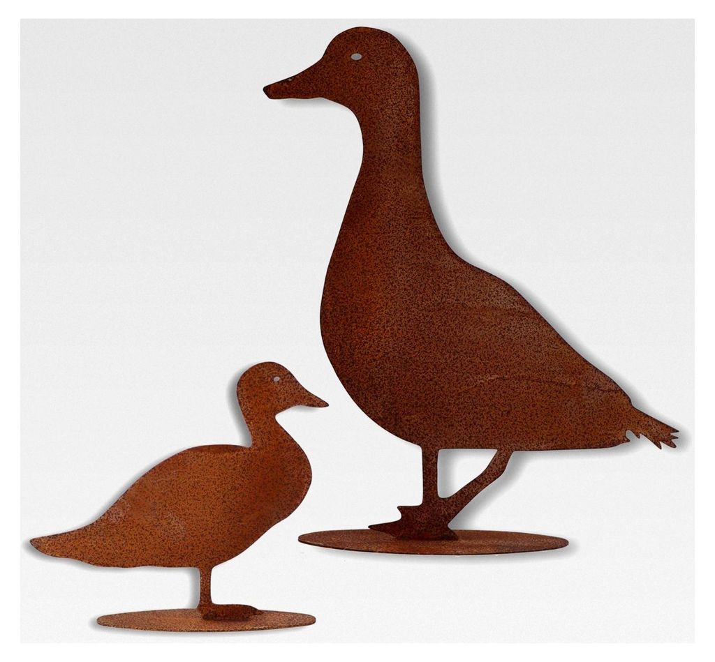 Deko Enten im Set, Edelrost Metall Gartenfigur