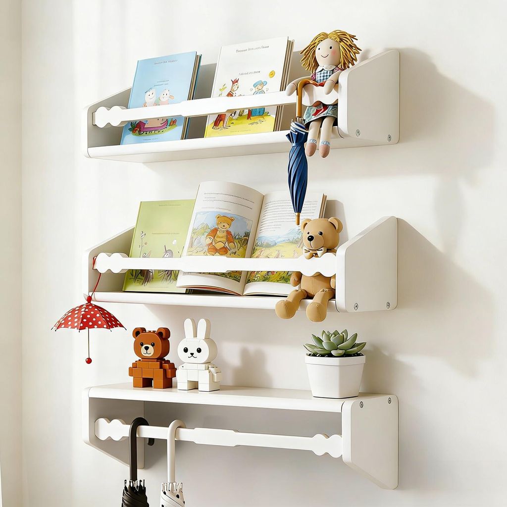 3-teiliges Wandregal-Set für Kinder, Wandregal aus Holz für Zeitschriften und Bücher im Kinderzimmer, schwebendes und hängendes Bücherregal au...