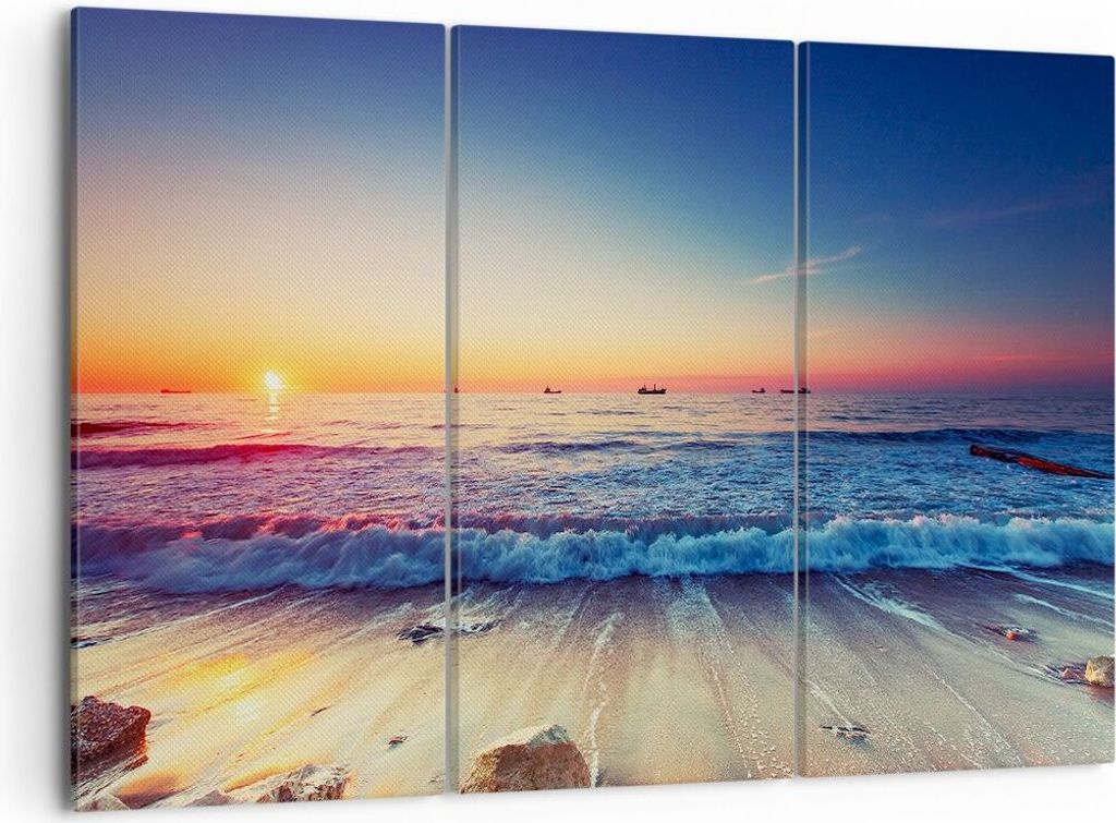 Bild auf Leinwand - Leinwandbild - Meer Strand Welle - 105x70cm - Wand Bild - Wanddeko - Wandbilder - Leinwanddruck - Bilder - Kunstdruck - Wanddek...