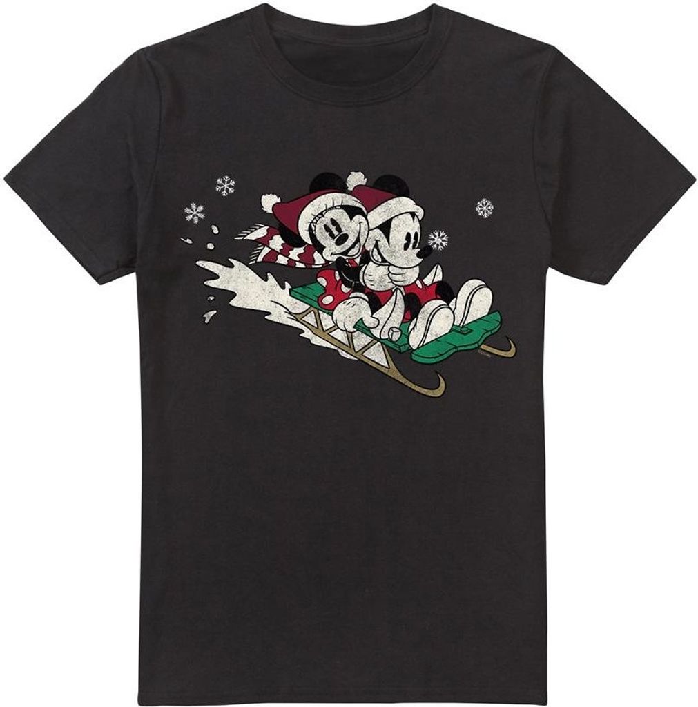 Disney - "Sledding For Christmas" T-Shirt für Herren TV3571 (M) (Schwarz)