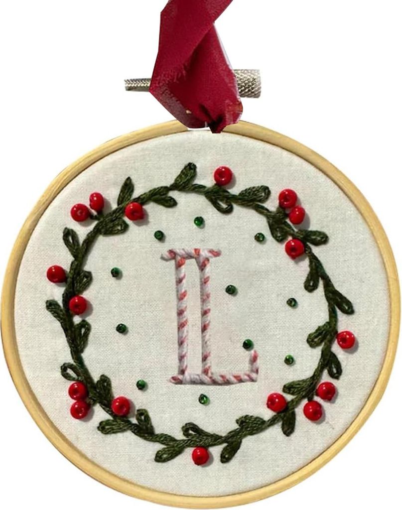 DIY Bestickte Weihnachtsornamente, personalisiertes Monogramm-Stickset mit Initialen von A–Z, Mini-Stickset für Anfänger, handgefertigt