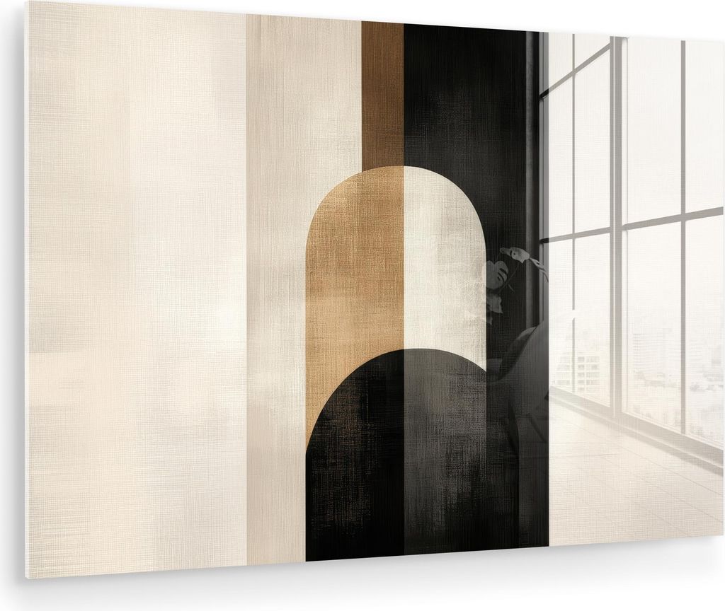 MuchoWow Glasbilder - Bilder auf Wandbild - Foto auf Glas Geometrisch - Formen - Weiß 90x60 cm Wanddekoration aus Glas - Acrylglasbild - Acrylbild...