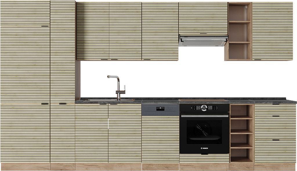 Küchenzeile Vicco Fame-Line Eiche Paneel/Goldkraft Eiche 355 cm , AP Anthrazit, Model 51520