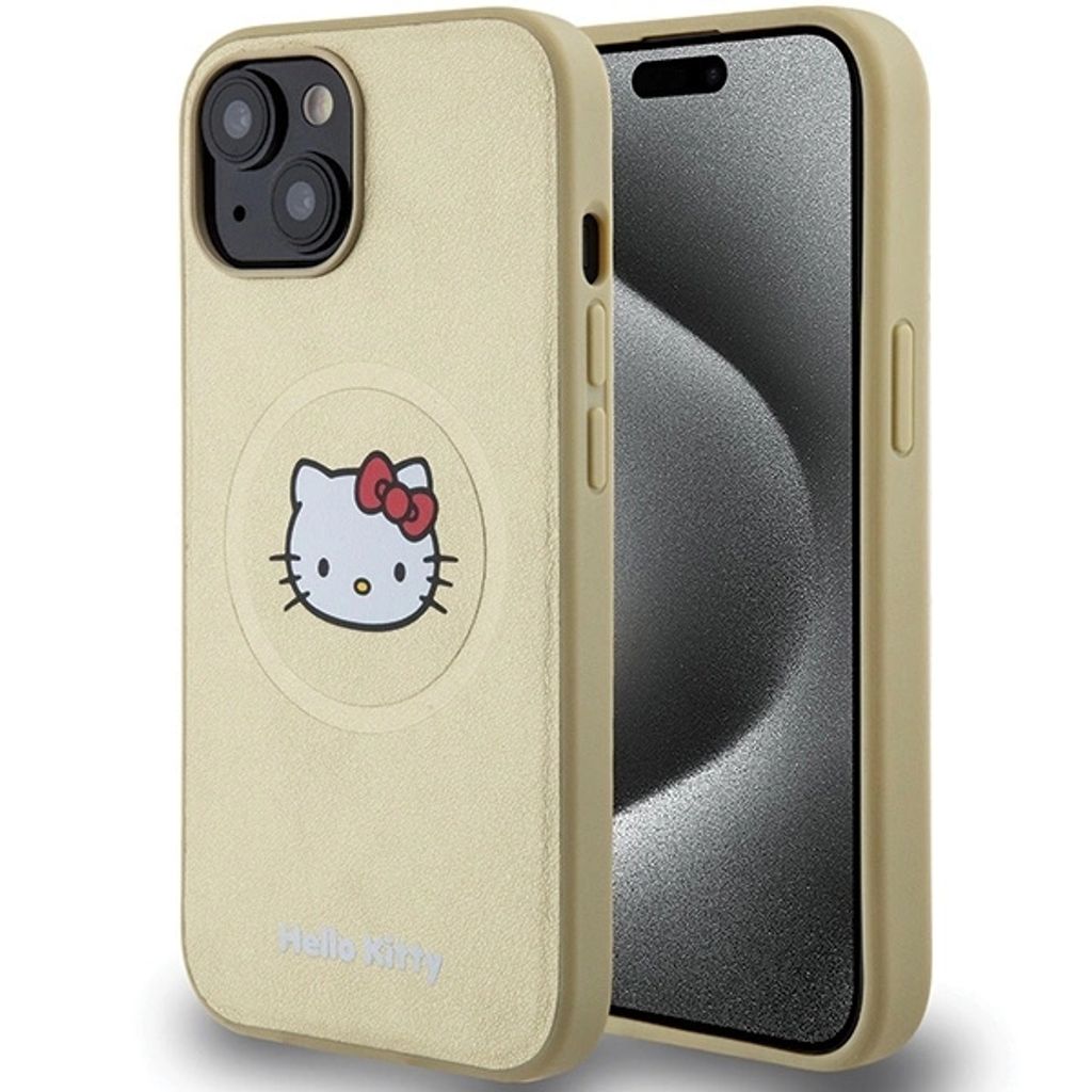 Hello Kitty Leder-Kitty-Kopf MagSafe - iPhone 14 Hülle (Gold)