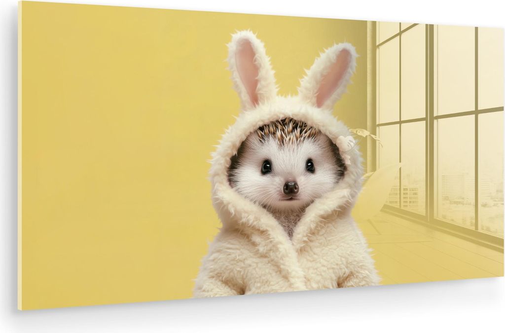 MuchoWow Glasbilder - Bilder auf Wandbild - Foto auf Glas Igel - Osterhase - Kostüm 40x20 cm Wanddekoration aus Glas - Acrylglasbild - Acrylbilder...
