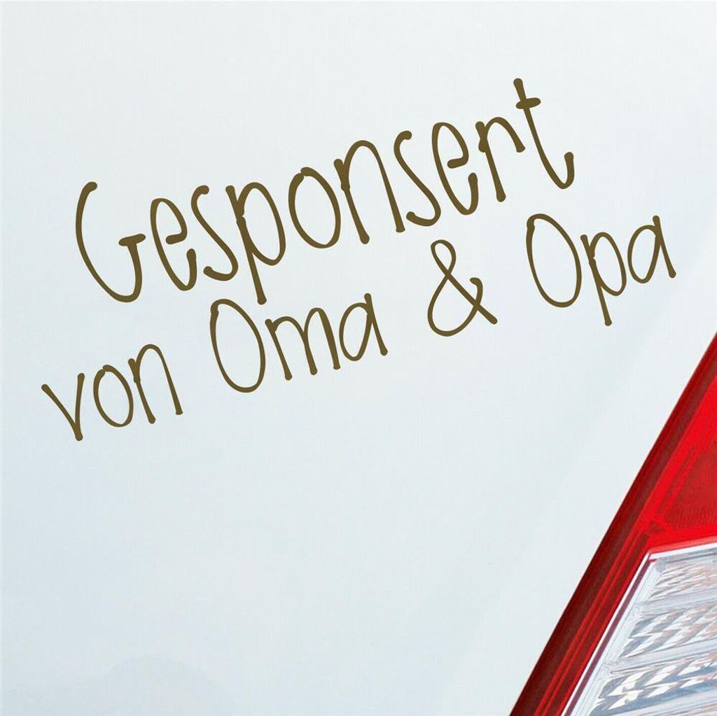 Auto Aufkleber Gesponsort von Oma & Opa Schriftzug KFZ Car 19x8 cm Gold Sticker Heckscheibenaufkleber