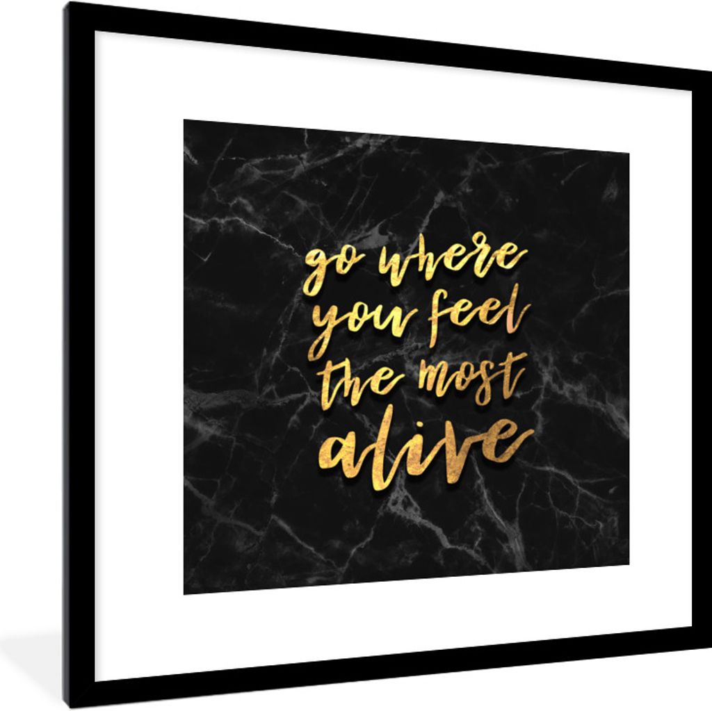 MuchoWow Gerahmtes Poster Zitate - Leben - Marmor 40x40 cm - Poster mit Schwarzem Bilderrahmen Wandposter Rahmen Foto Bilder - Poster - Plakat im...