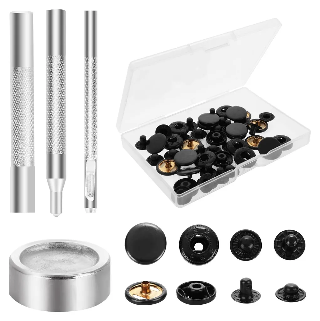 12 Boutons-Pression Noirs 15mm + Pince: Kit Anti-Réparation Difficile