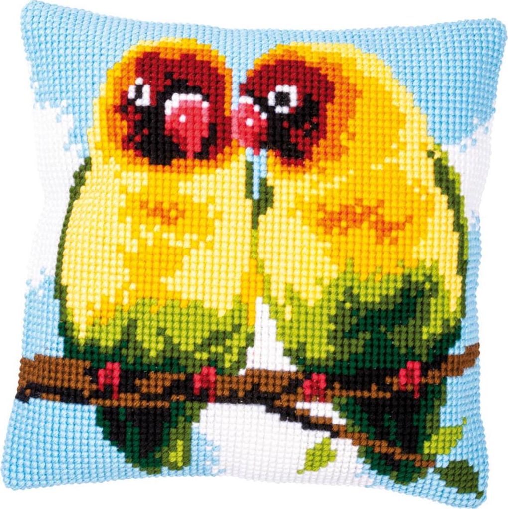 Kreuzstich-Kissen-Set Verliebte Vögel - Stickbild vorgezeichnet