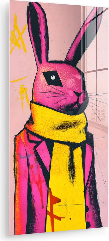MuchoWow Glasbilder - Bilder auf Wandbild - Foto auf Glas Abstrakt - Kaninchen - Halstuch - Gelb 60x120 cm Wanddekoration aus Glas - Acrylglasbild ...